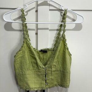 Lace-Trimmed Green Crop Top
